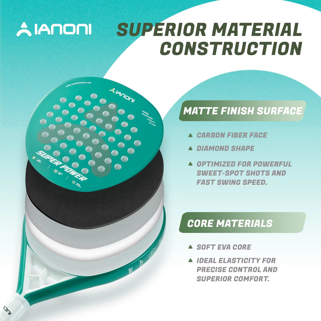 [Pre-Sale] Caston Sports IANONI SUPER POWER Green High Quality Introductory Training Carbon Fiber Padel Racket Paddle Racket