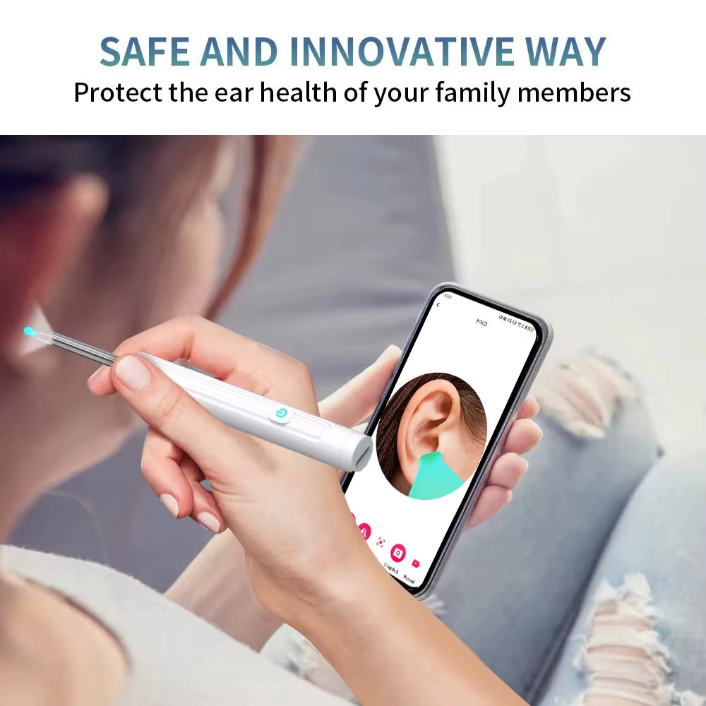 Smart Visual Ear Cleaner with Camera 1296P Ear Sticks USB C Charging Ear Wax Removal Tool WIFI Connection 6 LED Lights Earpick