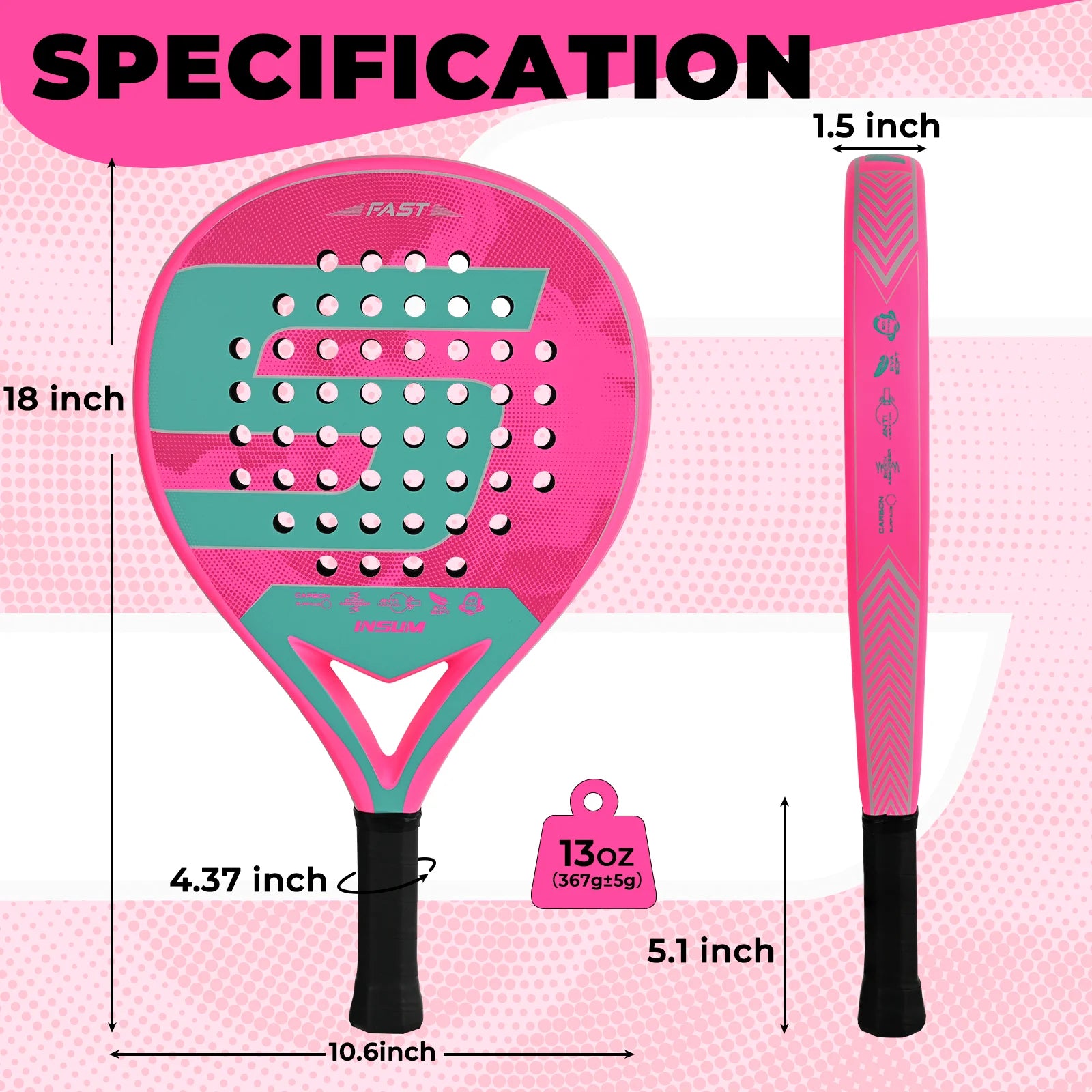 INSUM Velocity padel racket — side profile showing lightweight build
