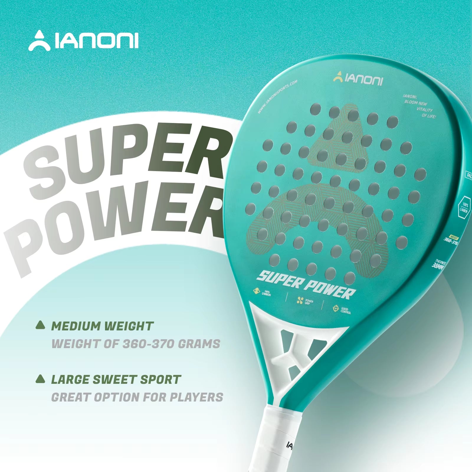 [Pre-Sale] Caston Sports IANONI SUPER POWER Green High Quality Introductory Training Carbon Fiber Padel Racket Paddle Racket