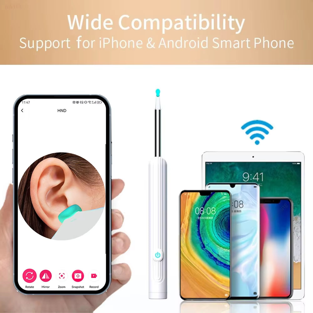 Smart Visual Ear Cleaner with Camera 1296P Ear Sticks USB C Charging Ear Wax Removal Tool WIFI Connection 6 LED Lights Earpick